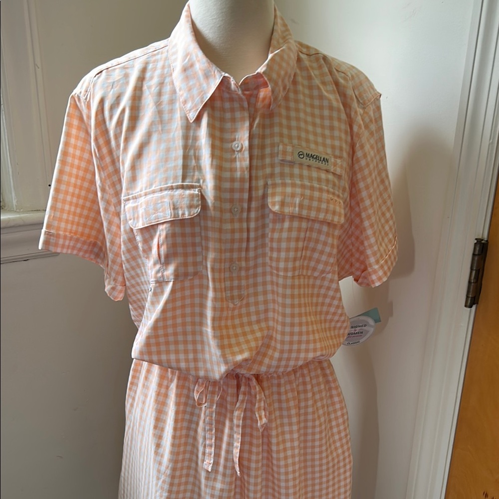 NWT Magellan Outdoors Peach Plaid Shirt Dress